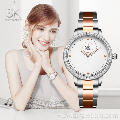 SK Top Brand Hot Sale Quartz Watches for Women Luxury Crystal Analog Crazy Stainless Steel Ladies Wrist Watch Clock Reloj Mujer